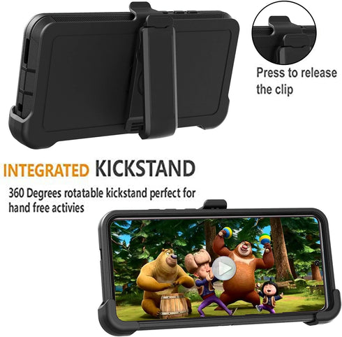 Heavy Duty Case for Samsung Galaxy A12, Shockproof, Dropproof, Dust-Proof with Clip (Black)