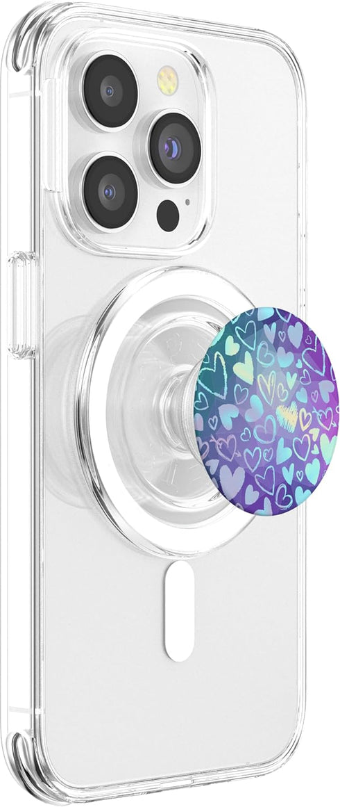 PopSockets PopGrip Rainbow Modern Hearts Teal Purple for MagSafe