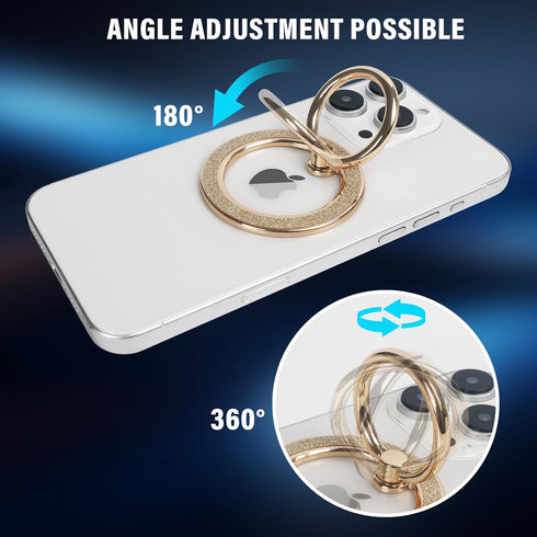 Guppy 360 17 16 15 14 13 12All-Gold Magnetic Phone Ring Holder, Glitter Magnet Finger Ring Grip Stand Holder, Rotation