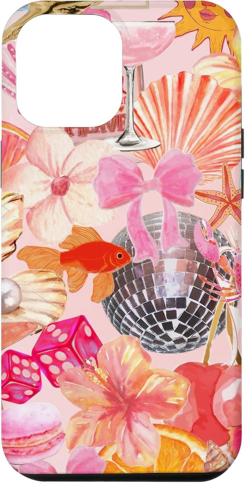 iPhone 14 Pro Max Case, Vintage Collage Art Pink Summer Scrapbook Floral Aesthetic