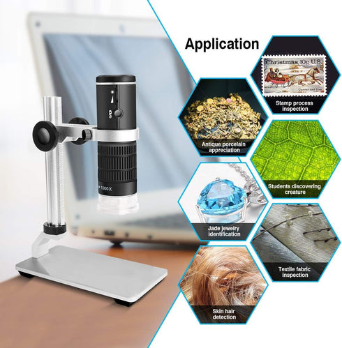 WiFi Digital Microscope for iPhone Android Phone Mac Windows, HD 1080P/720P Video Record, 50-1000X Magnification