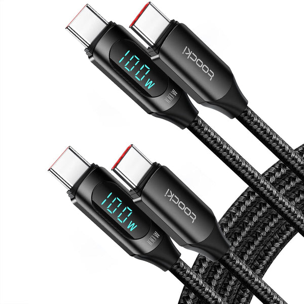 USB C to USB C Cable 100W Fast Charging Type C Charge Cable with LED Display, 480Mbps Nylon Braided for MacBook