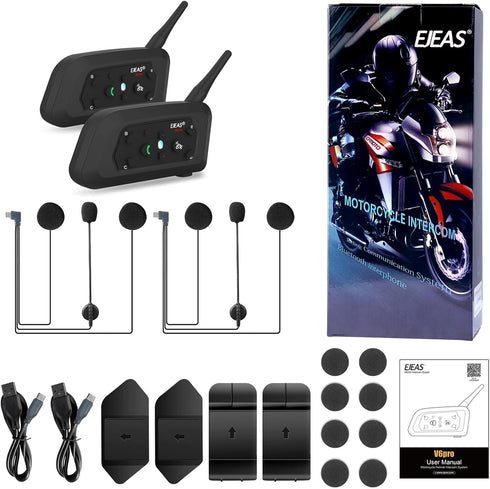EJEAS V6 Pro Motorcycle Bluetooth Headset - Upgraded 2 Riders Intercom Helmet Communication System (1 Pack)