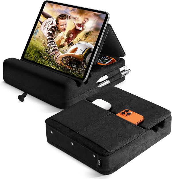 TpeeTeek Tablet Pillow Stand with Storage, Foldable iPad Holder for Lep, Bed, Sofa,