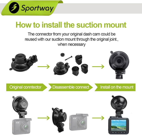 S503 Suction Cup Dash Cam Mount Holder (5th Gen) with 3pcs 360 Rotating Joints for Rove, Nexar, Z-Edge, Kingslim