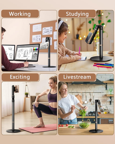 WISFISSH 10"-25" Desk,720Rotatable+180 360 Height/Angle Adjustable Magnetic Phone Holder, Retractable Desk Phone Stand