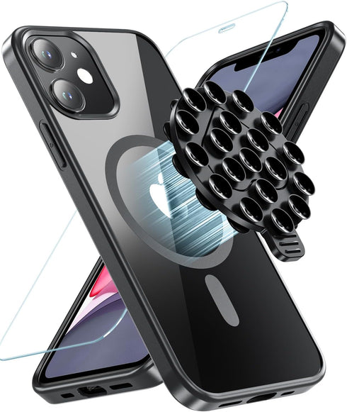 Fin2feel iPhone 11 Magnetic Case with Glass Screen Protector & Suction Cup Mount for TikTok, Selfies, & Hands-Free Use.