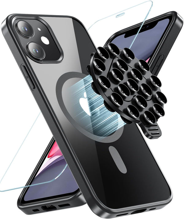 Fin2feel iPhone 11 Magnetic Case with Glass Screen Protector & Suction Cup Mount for TikTok, Selfies, & Hands-Free Use.