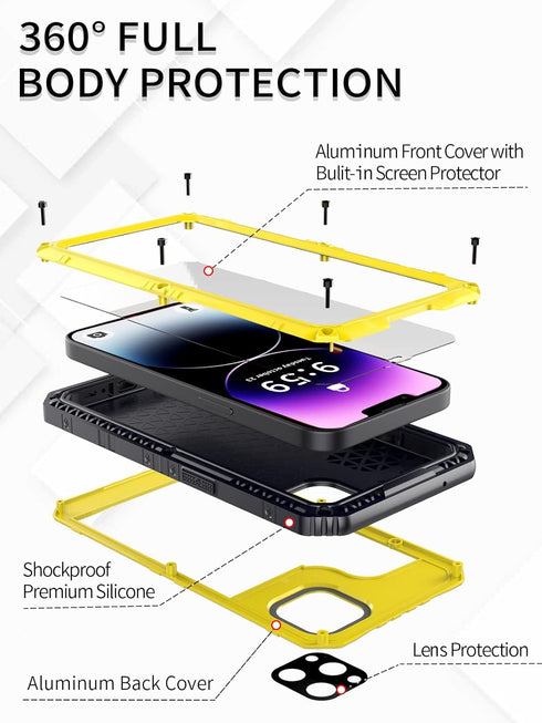 Unitedtime Waterproof Case for iPhone 14 Pro Max, Built-in Screen Protector, Rugged Hard Silicone, Military Grade, 6.7