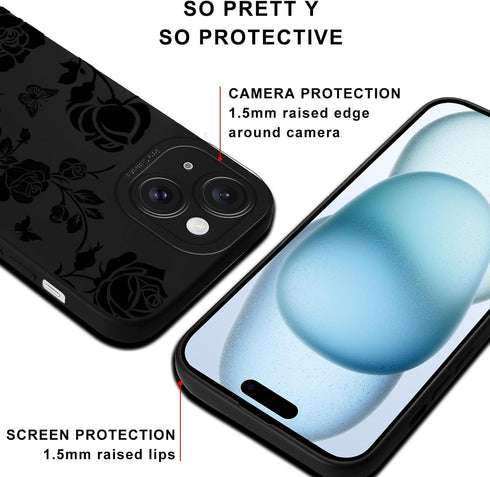 Zrutru 15 for iPhone Case Cute Floral Flower Rose Pattern Design, Aesthetic Butterfly Print Soft TPU Full Camera Lens