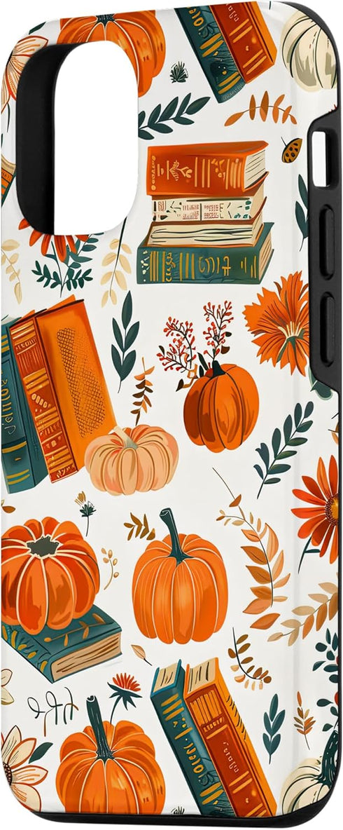 iPhone 15 Vintage Pumpkin Fall Leaves & Book Pattern Bookish Bookworm Case