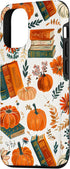 iPhone 15 Vintage Pumpkin Fall Leaves & Book Pattern Bookish Bookworm Case