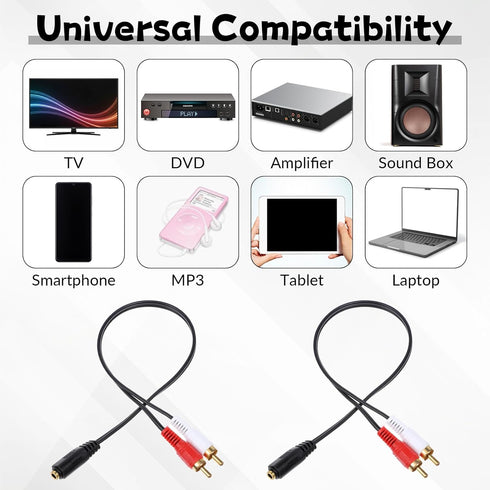 Xyembu 3.5mm 2 (1ft) MP3, Female to RCA Splitter Male Stereo Audio Y Cable Stereo RCA Y Splitter Audio Adapter with OFC