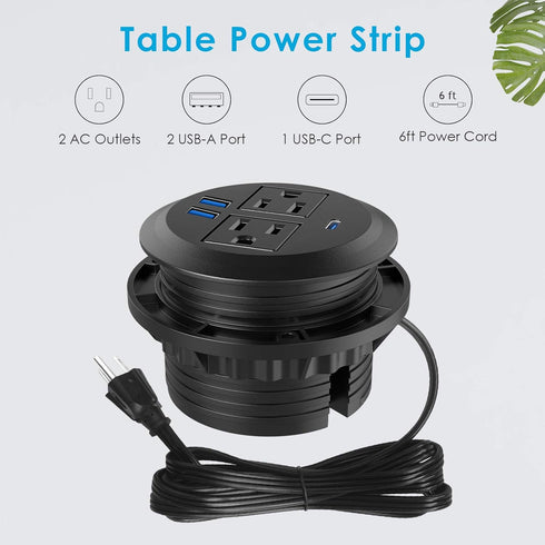 Recessed Power Grommet with AC Outlets and 20W Fast Charging USB-C Port for Desktop