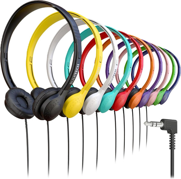 Wired On-Ear Leather Headphones with 3.5mm Connector - Bulk Wholesale, 10 Pack, Assorted Colors