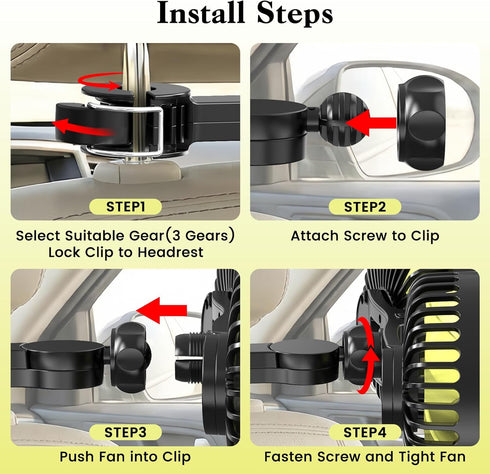 Dual Backseat Car Fan - Kid-Friendly Airflow Solution for Rear Seats
