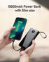VEEKTOMX 10000mAh Portable Charger with Built-in Cables, Slim Fast Charge USB C Battery Pack for iPhone 15/14/13,