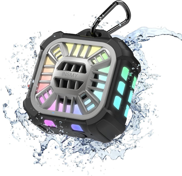 INSMY Bluetooth Speaker, IPX7 Waterproof, Portable Shower Speaker, 24H Playtime, RGB Lights, Wireless Sync for Outdoor