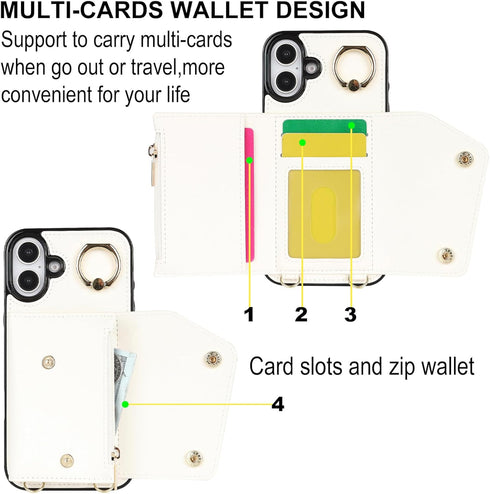 MRRSIWEI 16 16 16 for iPhone Plus Case for Women, Crossbody Wallet Case with Card Slot Lanyard Wrist Strap ShockPlusof