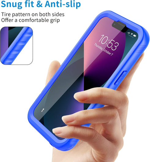 SPORTLINK Waterproof Case for iPhone 13 Pro, Full Body Shockproof Dustproof Phone Screen Protector, Blue