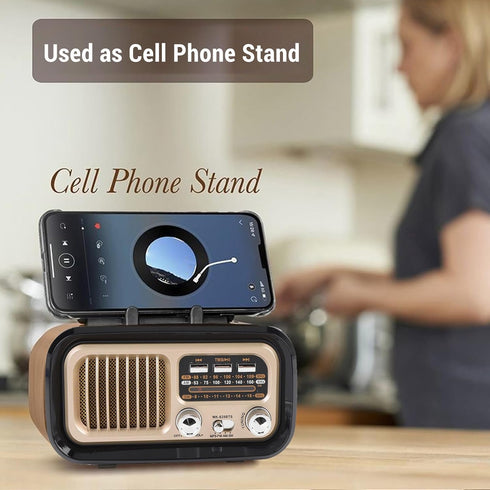 VBESTLIFE MP3 Retro Bluetooth Speaker, Vintage FM AM SW Radio with Old Fashioned Classic Style, Support Solar Charging