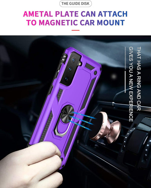 Androgate Military-Grade Metal Ring Holder Kickstand Case for Samsung Galaxy S21 Plus 5G with HD Screen Protectors