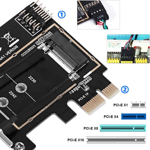 Wireless Network Card Adapter M.2 NGFF to PCI-E, WiFi Network Card Converter with Dual-Band Antenna