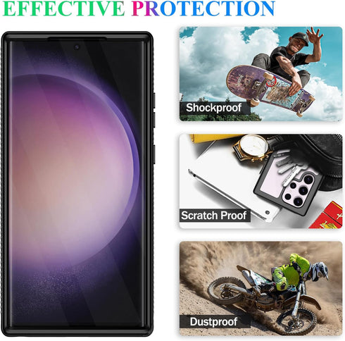 wahhle Samsung Galaxy S23 Ultra Case, Built-in Screen Protector, Full Body Shockproof Slim Fit Bumper Cover, Black/Clear