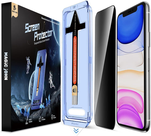 MAGIC JOHN Privacy Glass Screen Protector for iPhone 11/XR 6.1" - 2 Pack, Bubble-Free, HD Clear, Easy Install, Auto
