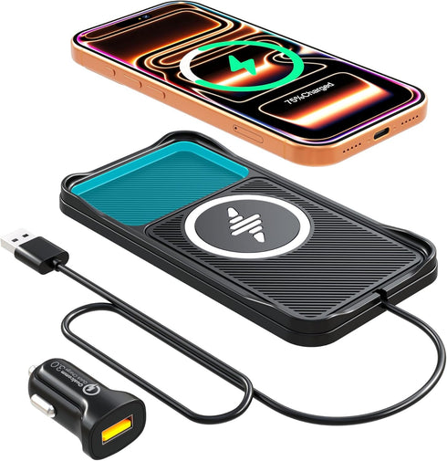 LANSEMKU Wireless Car Charger Pad for iPhone17/16/15/14/13/12, Non Slip Fast Wireless Charging Pad