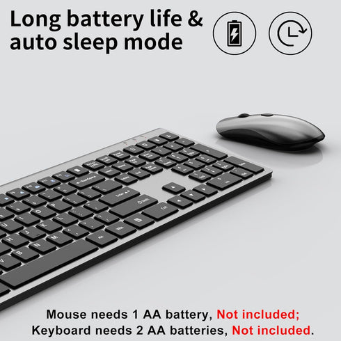 Wireless Keyboard and Mouse Combo, Slim Silent Keyboard and Mouse with USB Mini Receiver, Ergonomic Full-Size - Space