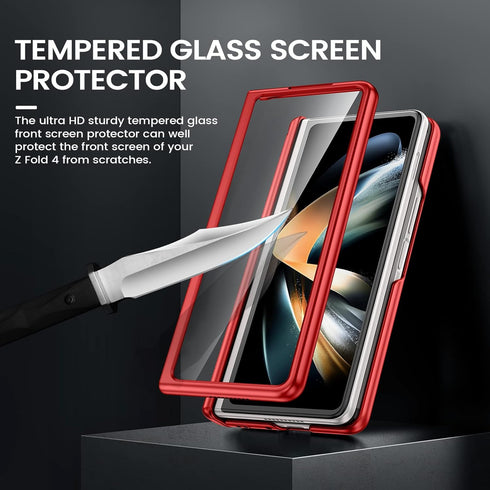VEGO Case for Galaxy Z Fold 4 with Kickstand, Hinge Protection, Belt Clip Holster, Front Screen Protector, Red
