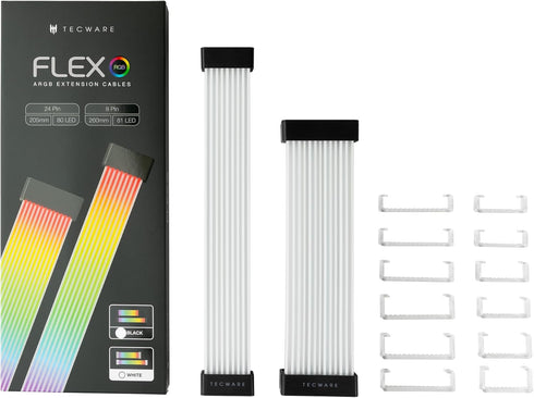 TECWARE Flex RGB PSU Extension Cable Cover Kit with Light Up LED Strip Set for GPU and Motherboard Cables