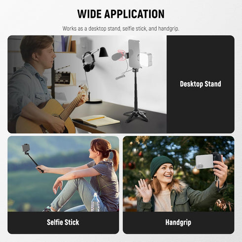 NEEWER 360 P15 Selfie Stick Tripod for iPhone, Lightweight Foldable Mini Travel Desk Stand with Cell Phone Holder Cold