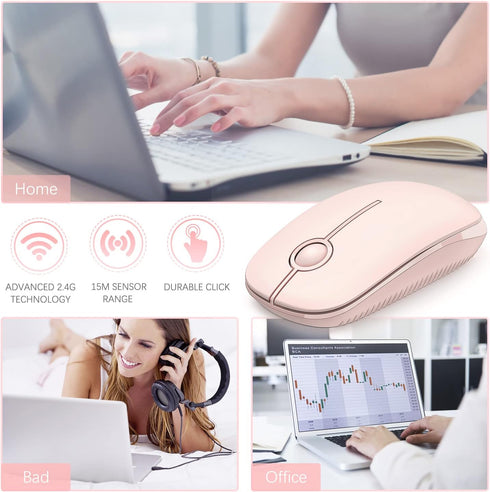 Unipows Wireless Mouse, 2.4G Slim Portable Computer Mouse with Nano Receiver, Less Noise Optical Mice for Notebook, PC,