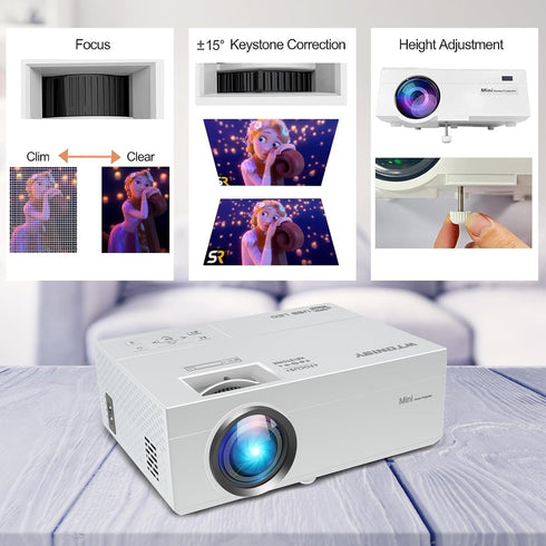 WTONISY Mini Projector, 720P Native Home Video Projector, 1080P Supported Film Projector with HDMI VGA AV USB Port