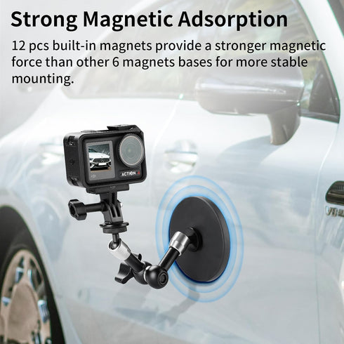 Selens 88MM 6inch Adjustable Car Magnetic Camera Mount Kit: Magnetic Base and Magic Arm, Magnet Mount for Action