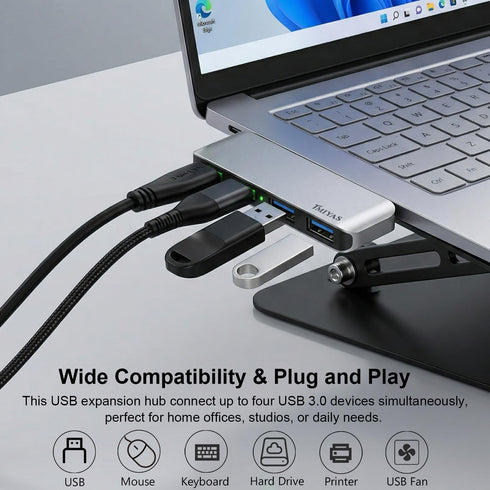 Tmiyas 3.0 4-Port Left Side USB Hub, Cable-Free USB Splitter for Laptop, Direct-Plug Design, Compatible with MacBook