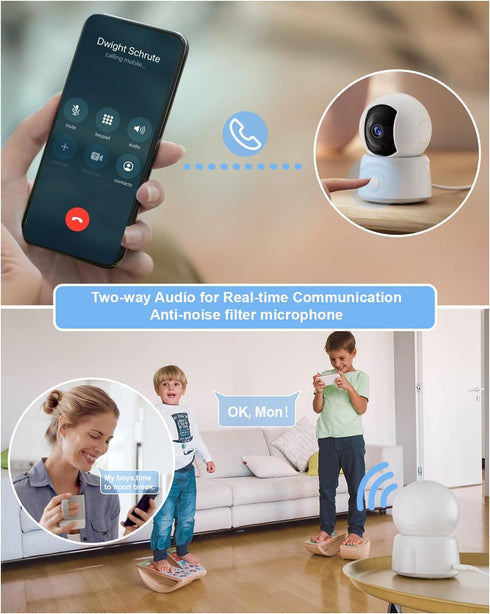 Golspark Indoor Security Camera 2K - Pet Camera for Home Security, Motion Tracking, 2-Way Audio, Night Vision, Cloud &