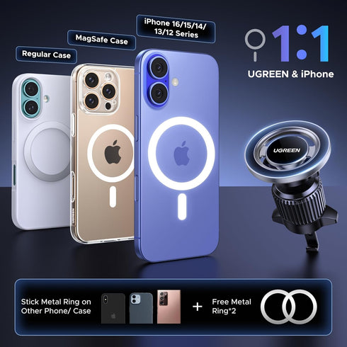 UGREEN 17 16 15 14 13 12 Car Phone Mount for Magsafe Air Vent Car Mount Magnetic Phone Holder Compatible with iPhone