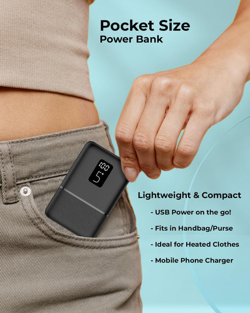 Vida IT Small Power Bank 5V 2A Battery Pack for Heated Vest Jacket Gloves, 5000mAh Dual USB Portable Phone Charger for