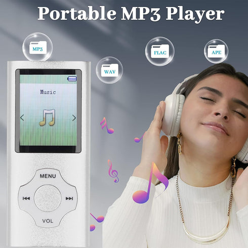Bewinner MP3 MP4 1.8 inch MP3 128GB Music Player with HiFi Speaker, Color Screen Player, Supports Expansion, E Book