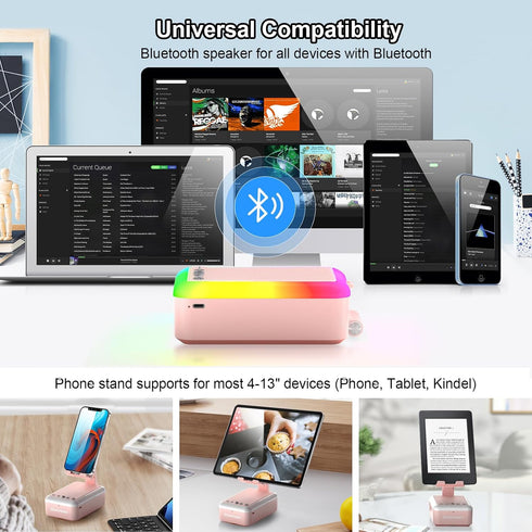 JTEMAN Gifts for Women, Cell Phone Stand with Bluetooth Speaker and Light, Portable Lanyard, Unique Birthday Gift Ideas
