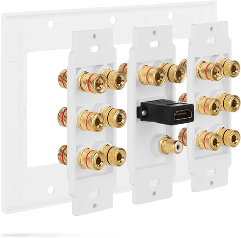 Fosmon HD8006 3-Gang 7.1 Surround Distribution Wall Plate for Home Theater, Gold Plated Copper
