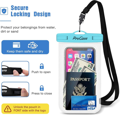ProCase Waterproof Phone Pouch for iPhone 11, 12, 13, 14, 15, 16, Galaxy S21, S22, S23, 4 Pack, Dry Bag