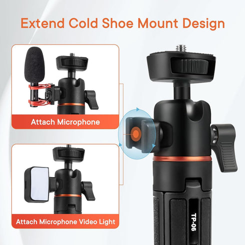 Mini Desktop Aluminum Tripod Stand with Cold Shoe, 360° Ball Head for iPhone, Android, Canon, Sony