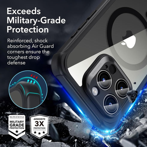 ESR Armor Series Case Set for iPhone 15 Pro Max, Clear Black, Military-Grade, Scratch Resistant, MagSafe Compatible,