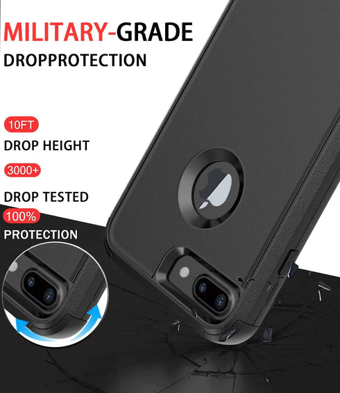 Diverbox Heavy Duty Shockproof Phone Cover for Apple iPhone 8 Plus & 7 Plus, Dust-Proof Protection - Black