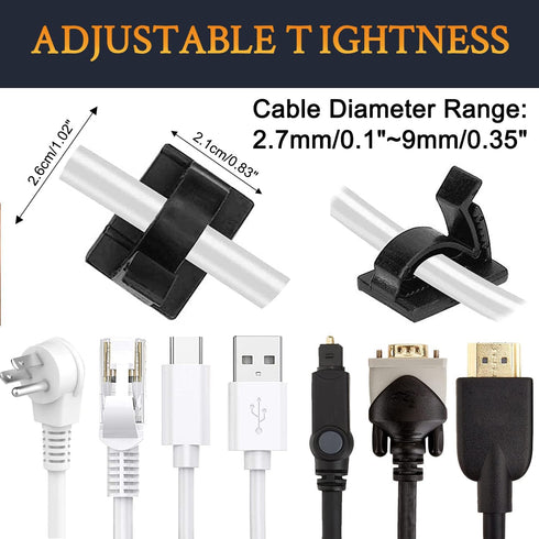 SOULWIT 50Pcs Adjustable Cable Management Clips, Adhesive Organizers for Wire Holder at Home, Office, Under Desk