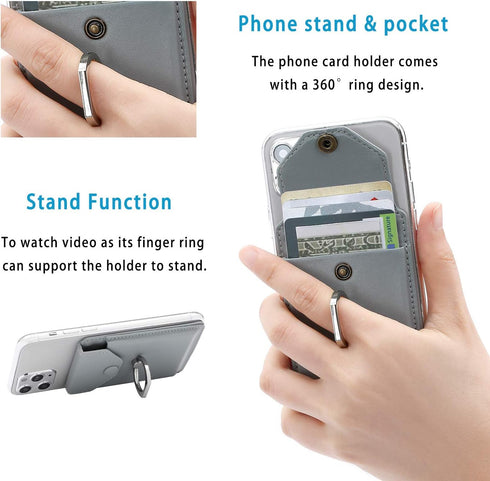 RFID Card Holder & Ring Stand for All Smartphones - Light Grey